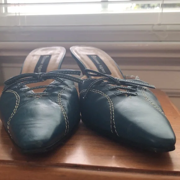 Etienne Aigner Blue Mules with White Stitching - Picture 3 of 6